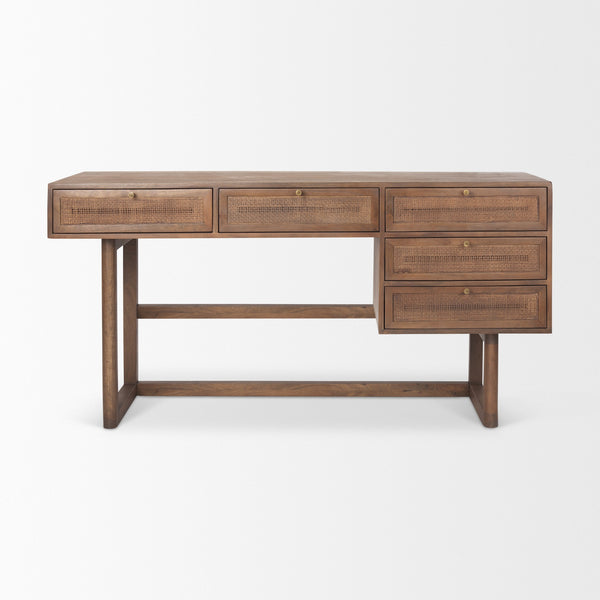 Grier  60.0L x 22.75W x 30.5H Medium Brown Solid Wood W/Cane Office Desk
