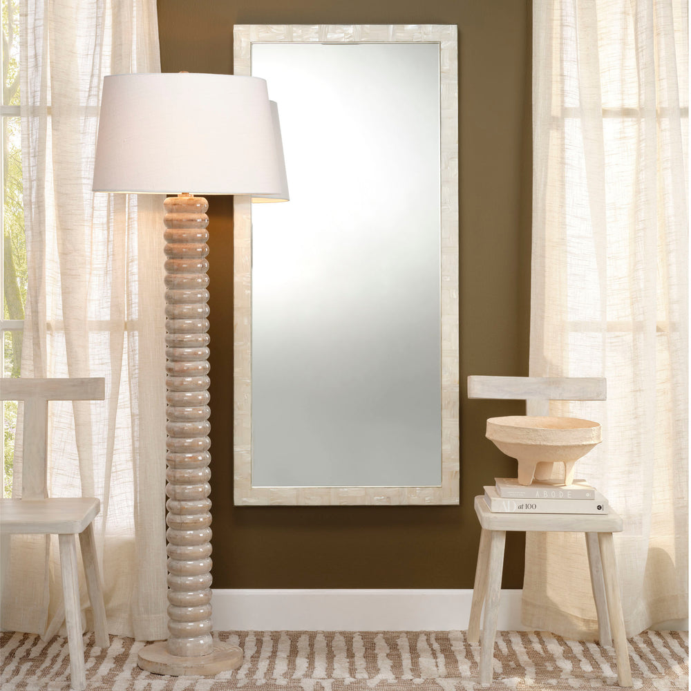 Abacus Mango Wood 1-Light Floor Lamp with Polyester Linen Shade