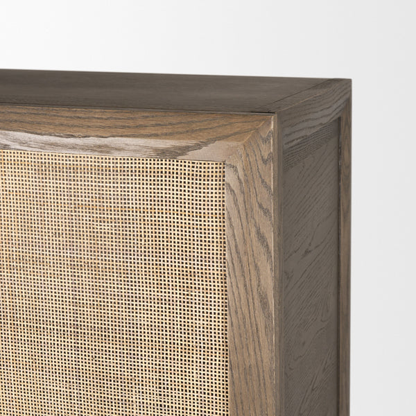 Sina Brown Oak Wood w/ Natural Rattan 2 Door Curio Cabinet