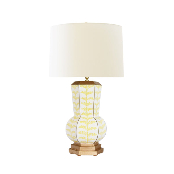 HANDPAINTED GOURD SHAPE TOLE TABLE LAMP IN YELLOW TRAIL PATTERN