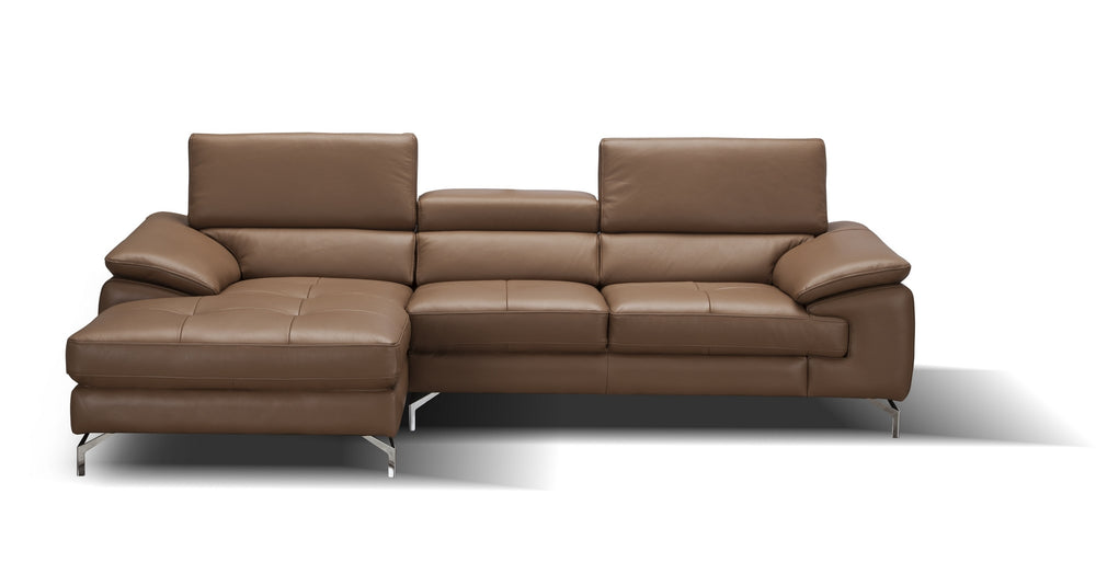 Jett Italian Leather Mini Sectional Left Facing Chaise in Caramel