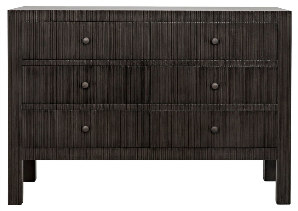 Conrad 6-Drawer Mahogany and Veneer Dresser with Brass Pulls in Pale Finish