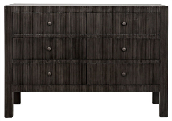 Conrad 6-Drawer Mahogany and Veneer Dresser with Brass Pulls in Pale Finish