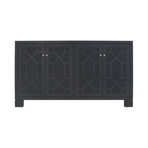 FOUR DOOR BUFFET WITH TRELLIS OVER PAINTED CANE DOORS IN MATTE NAVY LACQUER