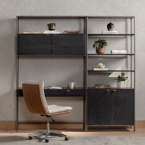 Trey Modular Wall Desk W/ 1 Bookcase - Black Wash Poplar