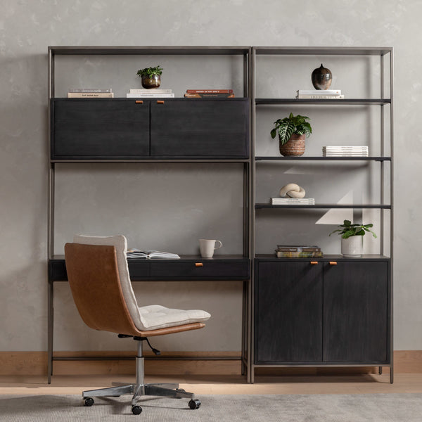 Trey Modular Wall Desk W/ 1 Bookcase - Black Wash Poplar
