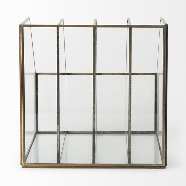 Fred 9.1L x 7.9W x 7.9H Gold Metal and Glass File Folder