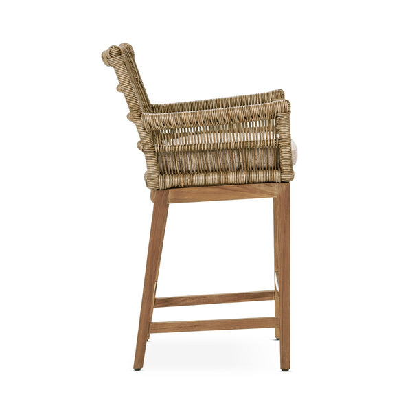 Valerie Outdoor Counter Stool in Teak and Olefin