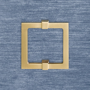 FOUR DOOR BUFFET WITH LARGE BRASS SQUARE HARDWARE IN BLUE DYED GRASSCLOTH