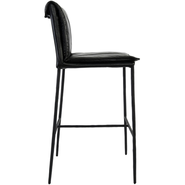 Mayer Counter Stool with Leather & Iron Legs - Jet Black