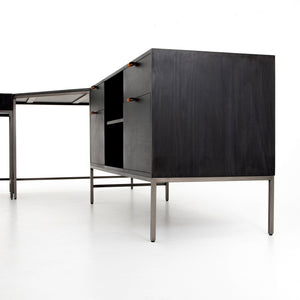 Trey Desk System With Filing Credenza in Black Wash