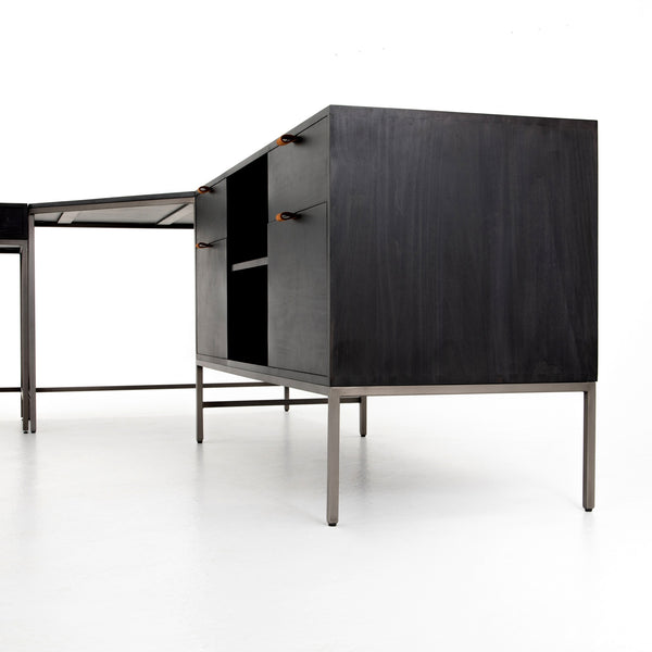 Trey Desk System With Filing Credenza in Black Wash