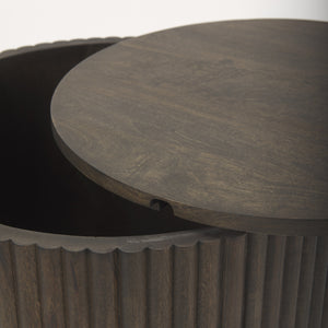 Terra 18L x 18W x 22H Dark Brown Wood Fluted Round Side Table