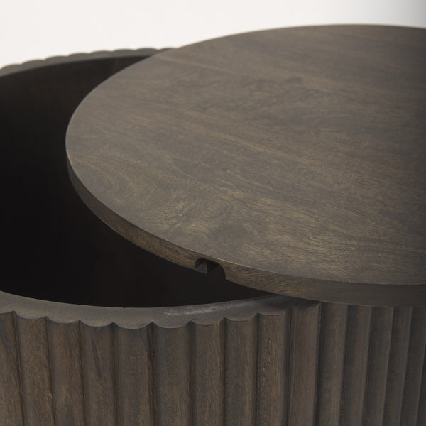 Terra 18L x 18W x 22H Dark Brown Wood Fluted Round Side Table