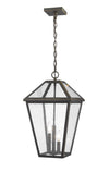 Talbot 3 Light Outdoor Chain Mount Ceiling Fixture in Rubbed Bronze Finish