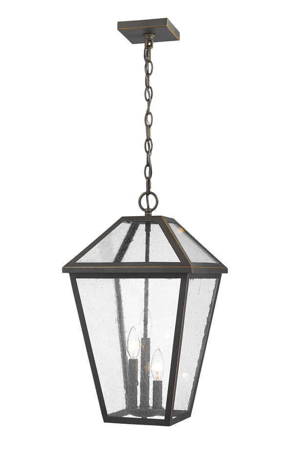 Talbot 3 Light Outdoor Chain Mount Ceiling Fixture in Rubbed Bronze Finish