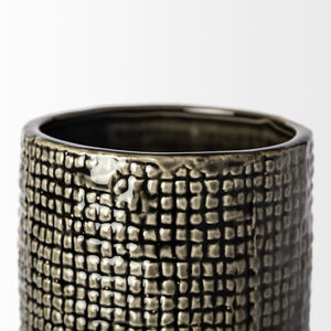 Kona III Large Black/Gold Cylindrical Ceramic Vase