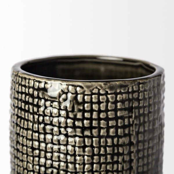 Kona III Large Black/Gold Cylindrical Ceramic Vase