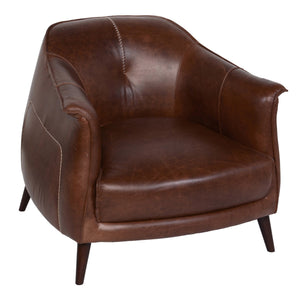 Martel Leather Club Chair - Spiced Brown with Oak Legs