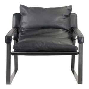 Connor Club Chair in Black Leather with Iron Frame