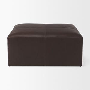 Minara 36L x 36W x 16H Square Dark Brown Leather Wrapped Ottoman