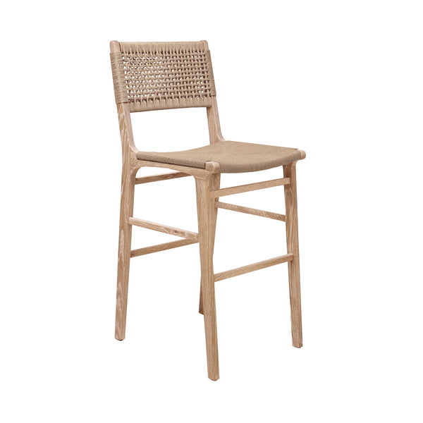 WOVEN BACK BAR STOOL WITH RUSH SEAT IN CERUSED OAK