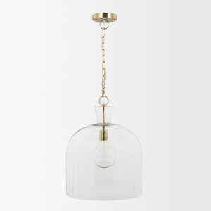 Sadah Large Clear Blown Glass w/ Gold Metal Pendant Light