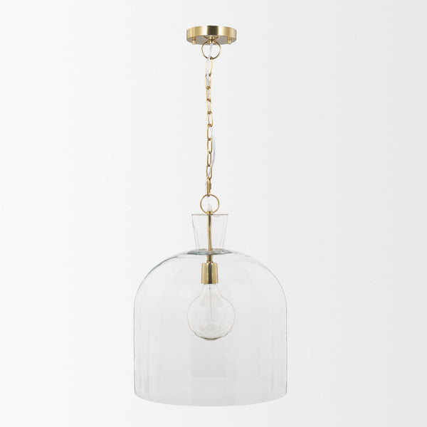 Sadah Large Clear Blown Glass w/ Gold Metal Pendant Light
