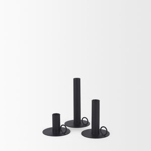 Noir Matte Black Metal Candle Holders (Set of 3)
