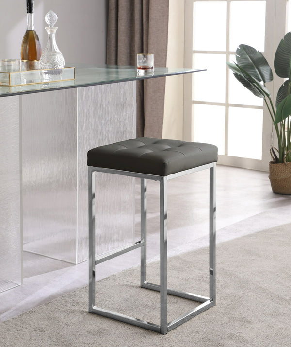 Pearl Stool In Grey Faux Leather and Chrome