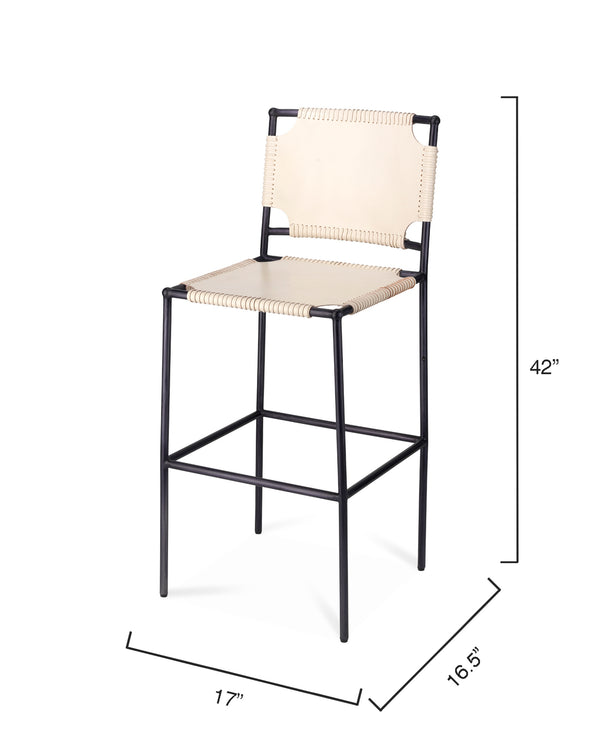 Asher Leather Bar Stool, White