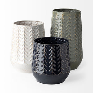 Gemma II Metal Glossy White Chevron Vase