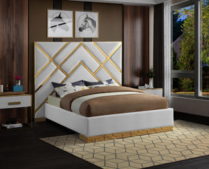 Lionel King Bed In White Faux Leather