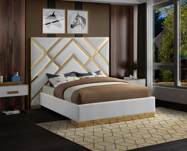 Lionel King Bed In White Faux Leather