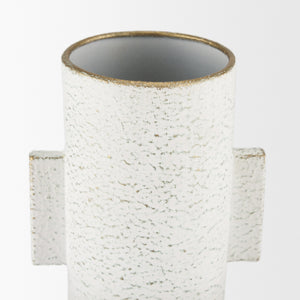 Torres Small Textured Off White w/ Gold Metal Vase