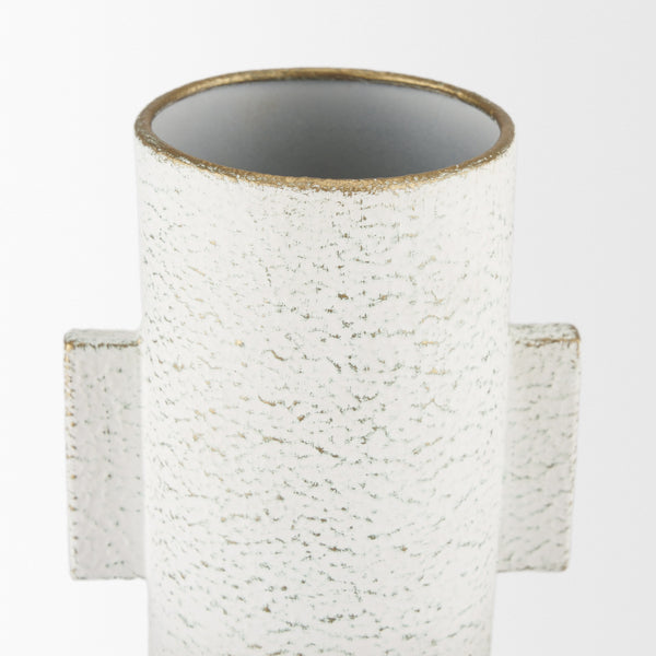 Torres Small Textured Off White w/ Gold Metal Vase