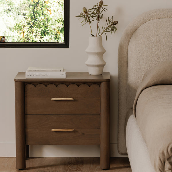 Wiley Nightstand in Vintage Brown with Brass Handles