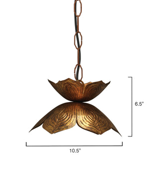 Flowering Lotus Iron Pendant, Antique Gold, Small