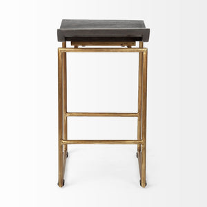 Givens 24.25" Seat Height Brown Wood Seat Gold Metal Frame Stool