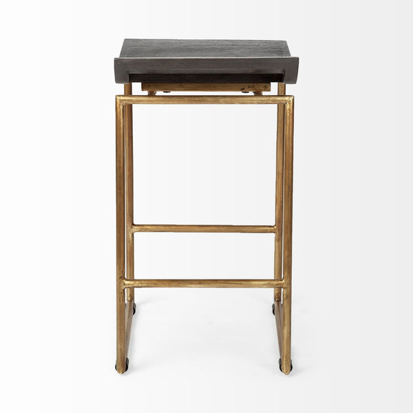 Givens 24.25" Seat Height Brown Wood Seat Gold Metal Frame Stool