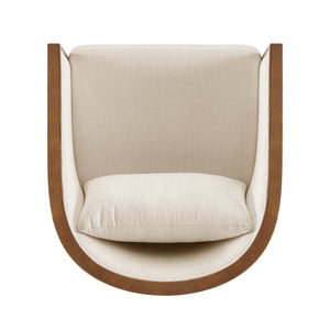 Marilyn Linen Swivel Accent Arm Chair w/ Rattan, Shortbread/Natural