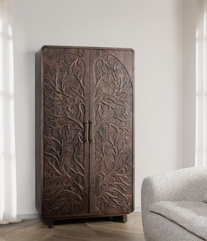 Albero Solid Wood Tall Cabinet in Kona Brown