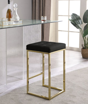 Pearl Stool In Black Faux Leather and Gold