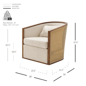 Marilyn Linen Swivel Accent Arm Chair w/ Rattan, Shortbread/Natural