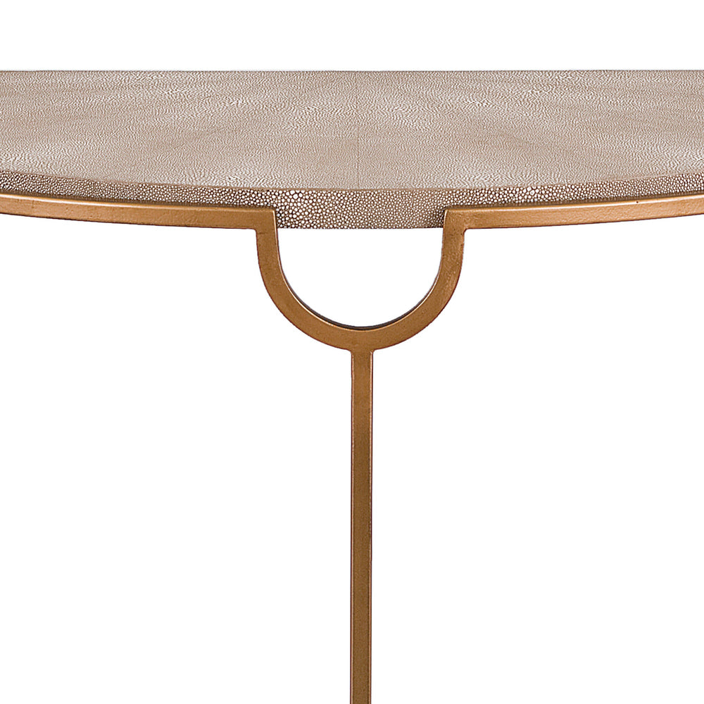 Vogue Shagreen Demilune Console (Ivory Grey and Brass)