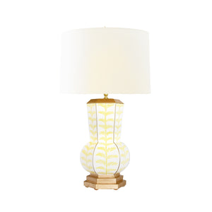 HANDPAINTED GOURD SHAPE TOLE TABLE LAMP IN YELLOW TRAIL PATTERN