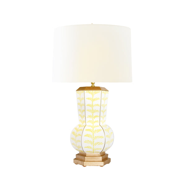 HANDPAINTED GOURD SHAPE TOLE TABLE LAMP IN YELLOW TRAIL PATTERN
