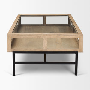 Arelius 42"L Rectangular Light Brown Wood w/ Black Metal Base Display Coffee Table