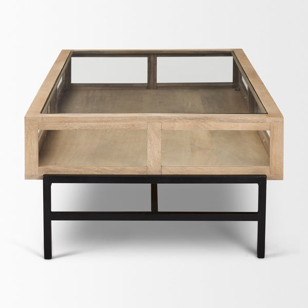 Arelius 42"L Rectangular Light Brown Wood w/ Black Metal Base Display Coffee Table