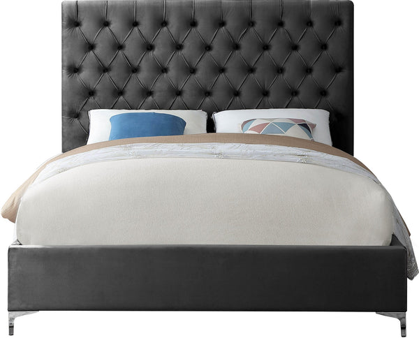 Robin Queen Bed In Grey Velvet
